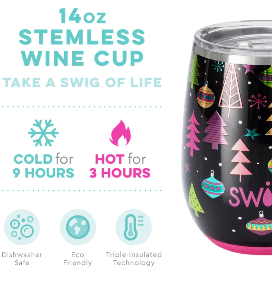 SWIG STEMLESS WINE CUP~MERRY & BRIGHT